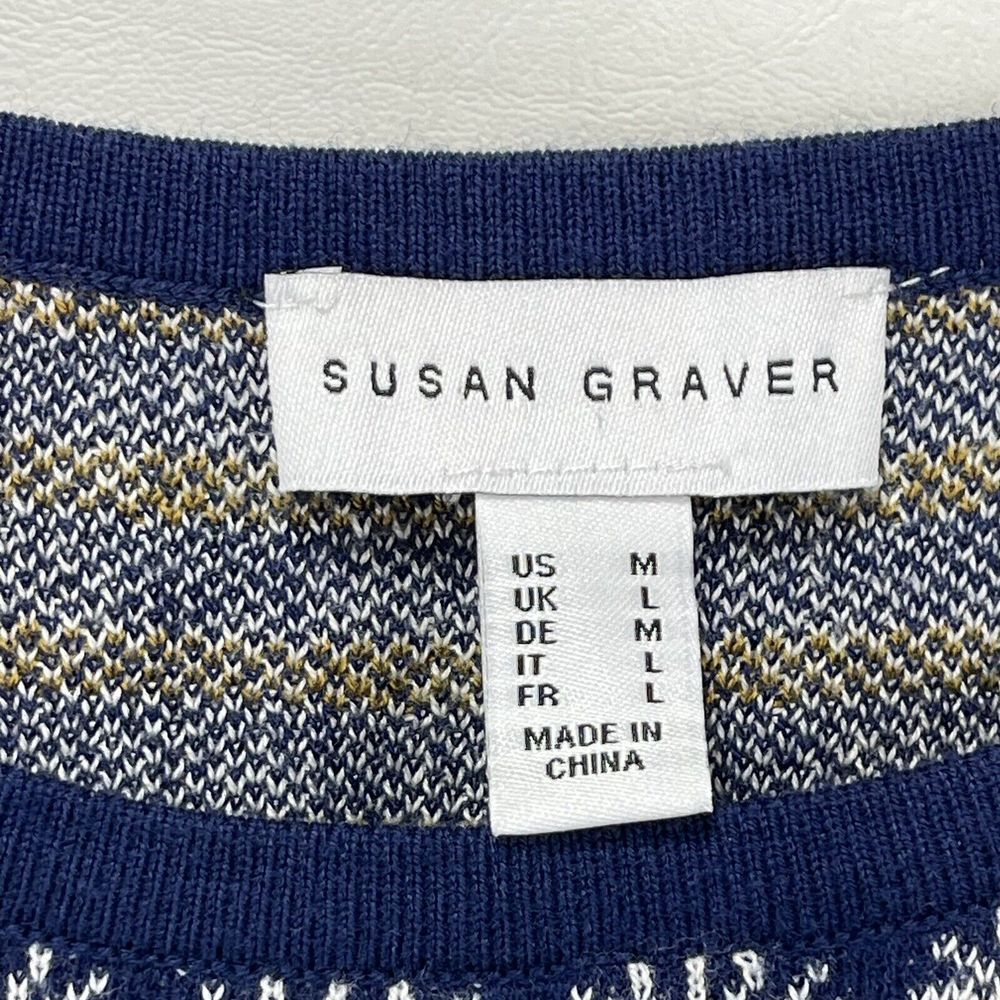Susan Graver Women Medium Blue Cotton Blend Floral Pattern Long Sleeve Knit - Picture 5 of 10